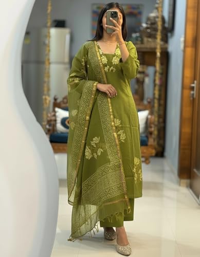 Image of ANNI Designer Women's Rayon Viscose Straight fit Printed Embroidered Kurta with Pant & Dupatta | Ethnic Kurta Set for Women | Daily, Office & Festive Traditional