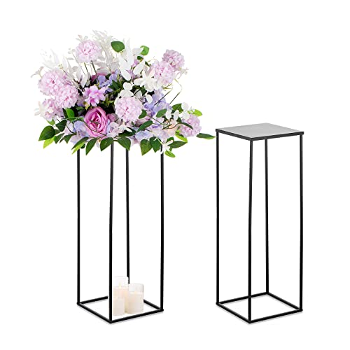 Sziqiqi 80cm Metal Jarrones Centro Mesa Bodas - 2 Piezas Negro Columna Alta de Flores para Arreglos Falsas Floreros Rectangulares Grandes Jarrones Decorativos de Suelo de Exhibición para Fiesta
