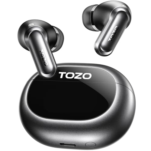 Image of TOZO NC20 Active Noise Cancelling Wireless Earbuds LDAC Hi-Res Bluetooth | 6 Mics AI Call Ear Buds 80H Playtime, Dual Pairing, 32 EQ via App, IPX8 Waterproof, Wireless Charging Case Glossy Black