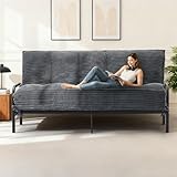 feliz home 10' Futon Mattress Queen Size,Futons Sofa Couch Bed with Straps, Thick Corduroy Floor Mattress for Adults, Roll Up Folding Mattress Shredded Foam Filling, Medium Firm (Gray, Full)