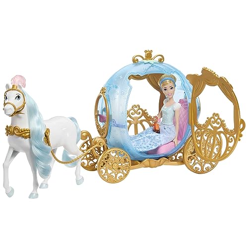 Construcción, Toy Disney Princesa, Set de Juego Carruaje Mágico, Muñeca Cenicienta, Revive la icónica Escena de la clásica película de Disney, Juguetes Mattel, Niñas 3...