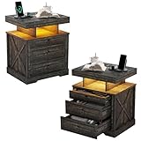 HNEBC Set of 2 Smart Farmhouse Nightstands with Gun Safe...
