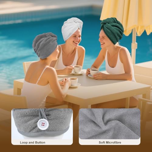 Poyday Mikrofaser-Haarhandtuch: 2 Stück, super saugfähig, Anti-Frizz-Turban, Frottee, für Damen und Mädchen, langes, nasses, lockiges Haar
