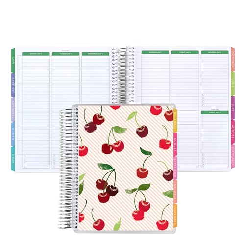 7x9 Coiled Academic Planner (January 2026 - December 2026) - Fruity Cherry cover, Journey theme, platinum coil