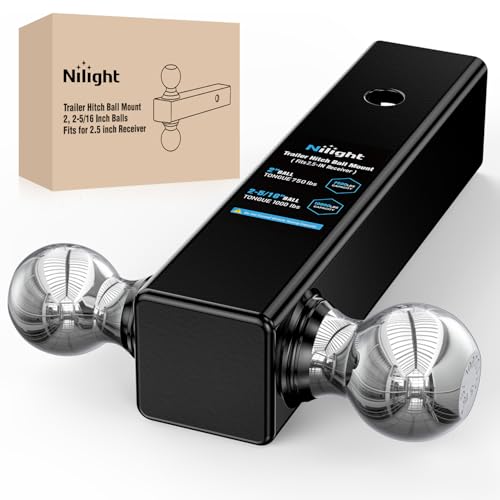 Image of Nilight Multi-Ball Trailer Hitch Ball Mount, 2 & 2-5 /16 Inch Balls, Dual Ball Mount fits 2-1 /2-Inch Hitch Receiver, Chrome Plating