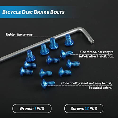 Leontool 12 Pcs Bicycle Disc Brake Bolts M5X10Mm Mtb Rotor Bolts Blue Bicycle Rotor Screws Disc Rotor Bolts With 1 Pcs T25 Torx Wrench L For Road Bike Mountain Bike #TOP1
