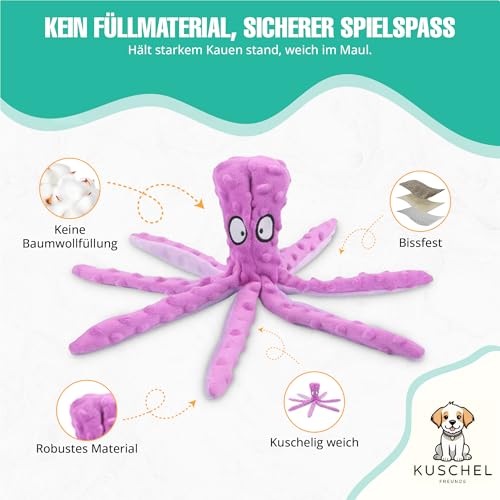 Oktopus Hundespielzeug ohne Füllung, Quietschende Krake aus Plüsch, Robustes Kauspielzeug & Beschäftigung für kleine und mittelgroße Hunde, 4er-Set von Kuschelfreunde