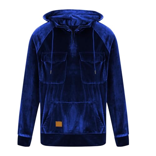 Mens Hoodies Velvet Tactical 1/4 Zip Hoodies Pullover Fall Fashion Long Sleeve Gym Workout Velour Tops With Pocket3
