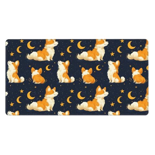 Grand tapis de souris de jeu Corgi Moon avec base en caoutchouc antidérapante pour ordinateur