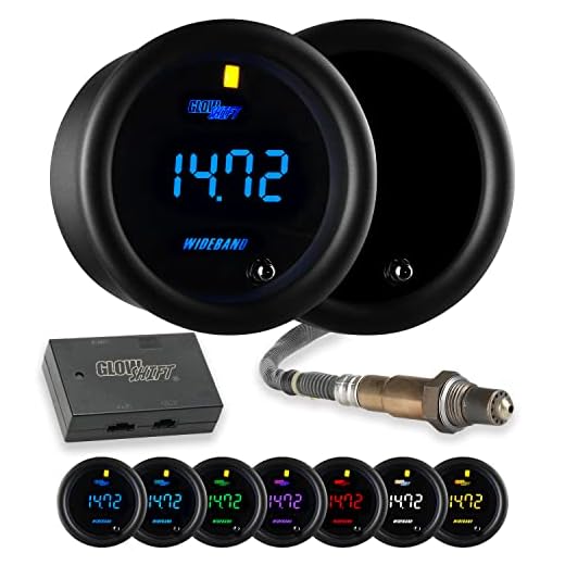 GlowShift Tinted 7 Series Digital Wideband Air/Fuel Ratio AFR Gauge Kit - Includes Oxygen Sensor, Data Logging Output & Weld-in Bung - Smoked Lens - Blue LED Display - 2-1/16" 52mm