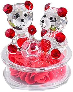 Rose Flower Crystal Glass Animals Bear Figurines Ornaments Christmas Home Car Decoration Perfume Bottle Feng Shui Term Gift (red)