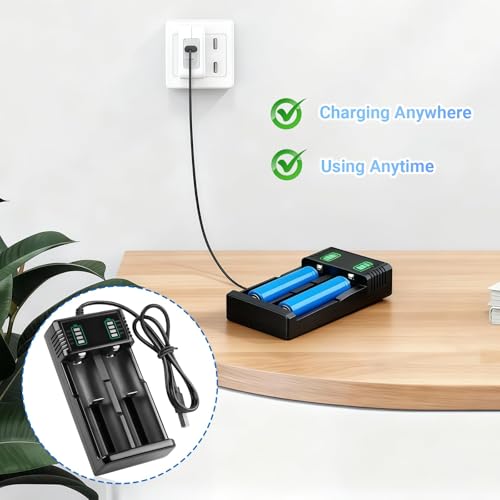 18650 Ladegerät mit LCD-Display,Li-Ion Akku Ladegerät, Schnellladegerät 2-Fach für 3,7V Akkus, Universell kompatibel mit 18650, 26650, 18500, 14500, 21700,26700, USB-A Akku Ladegerät