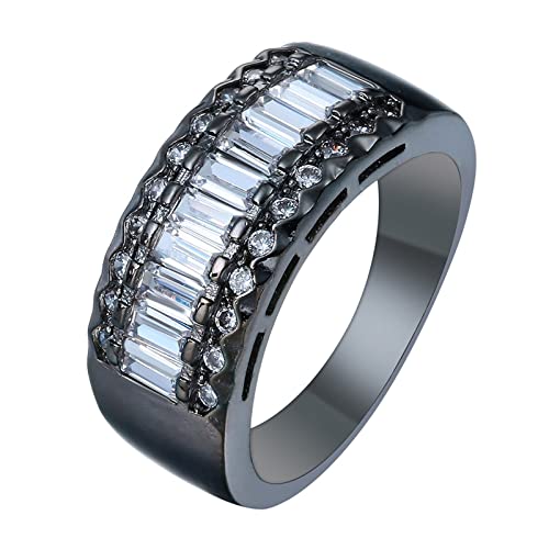 Whoiy Anillo Cristal Negro, Anillos de Boda Mujer Anillo para Mujer Pave Set Zircon Baguette Talla de Anillo 17 Parejas Regalos