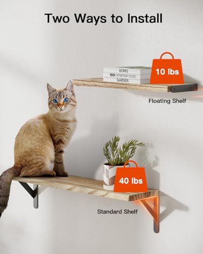 Image of AMADA HOMEFURNISHING Long Wall Shelves, Rustic Farmhouse Style, Wood Floating Shelves for Wall Decor, Bathroom & Bedroom Storage, Living Room Book Shelves, 6pcs
