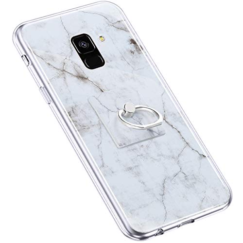 Urhause Cover Compatible with Samsung Galaxy A8 2018 Case Sparkle Glitter Bling Marble Case TPU Silicone Ring Holder Cover 360 Degree Rotation Ring Holder Kickstand Shiny Bling Shockproof Cover White