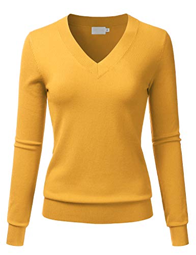 LALABEE Women's V-Neck Long Sleeve Soft Basic Pullover Knit Sweater Yellow_B S
