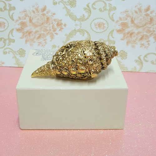 Image of ARNAVIRA 24K Gold Plated Antique Finish Ganesh Shankh (Conch) for Wealth, Home Decor | Housewarming Gifts | Pooja Room | Return Gifting 12.7 cm x 5 cm