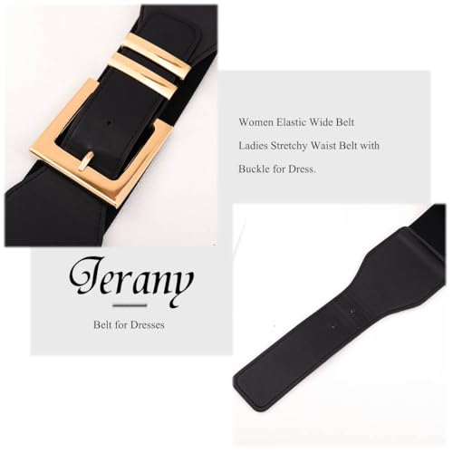 Women Elastic Wide Waist Belt Square Gold Buckle Belts for Dress Stretchy Ladies Belt3