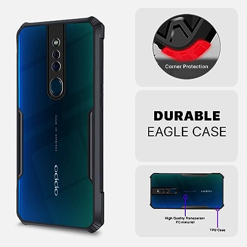 Image of Pikkme Oppo F11 Pro Back Cover | Crystal Clear Transparent Back | Ultra Hybrid | Full Camera Protection | Raised Edge | Bumper Back Case for Oppo F11 Pro (Black)