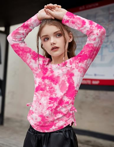 Image of Arshiner Girls Long Sleeve Shirts Ruched Knot Side Tunic Blouse Tee Tops