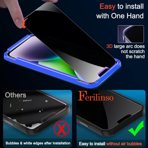 Image of Ferilinso 3 Pack Privacy Screen Protector for iPhone 14 Plus /13 Pro Max | 9H+ Tempered Glass, Military-Grade Shatterproof, HD, Case Friendly, Easy Installation Bubble Free, with Camera Lens Protector