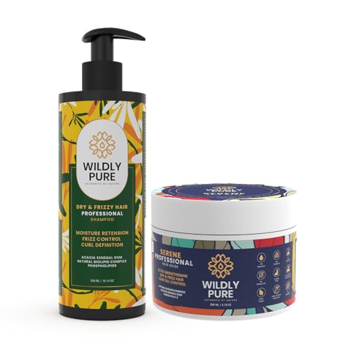 Image of WILDLY PURE Frizz Control Shampoo and Hair Mask Combo for Dry & Frizzy Hair, with Hyaluronic Acid, Natural Biolipids & Acacia Senegal Gum, 300mL + 200mL