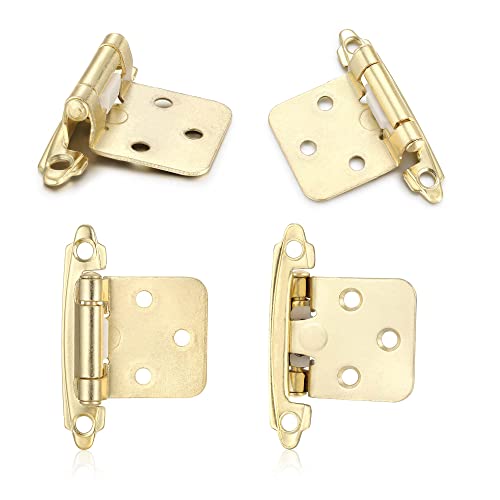 Vallecloud 4 Pack (2 Pair) Gold (Brass) Self Closing Cabinet Hinges For Kitchen Cabinet Door, 1/2" Overlay (Variable) Semi Concealed Kitchen Cabinet Hinges #TOP4