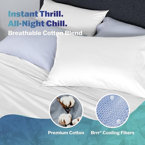 Martex Brrr° Cooling Sheet Set – 300 Thread Count Soft Cotton Blend with Triple Chill Effect – Breathable, Moisture-Wicking & Quick-Dry Bed Sheets – Stay Cool, Fresh & Comfortable – Twin, White by Martex - Used condition - Image 3