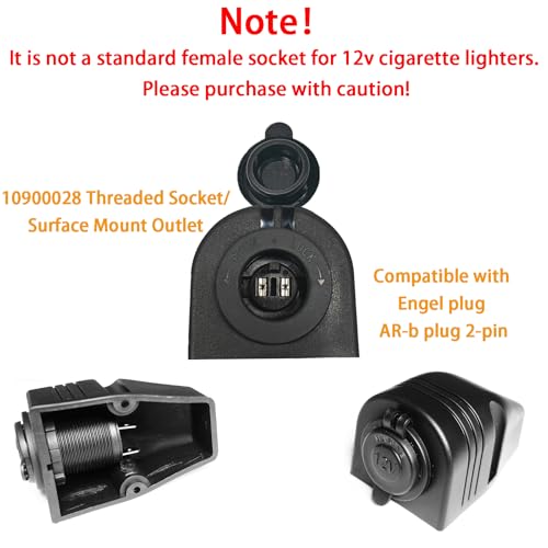 Image of 12V /24V 10900028 Threaded Socket Surface Mount Outlet, 12V Cigarette Lighter Splitter Outlet Power Socket Adapter Connector for Engel Fridge, 4WD 4x4 Camper Trailer Marine Boat Caravan