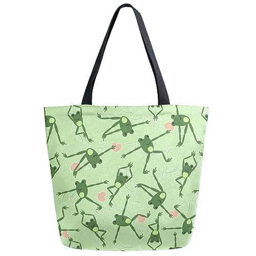 Naanle Canvas Tote Handle Bag, Funny Yoga Frog Green Floral Extra Large Shoulder Bag for Men Women Grocery Market Beach Travel Gym Shopping