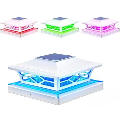 enjoydeal Solar Post Lights,RGB & White Light & Warm White Color Fence Post Solar Light,Waterproof Fence Post Cap Lamp 4x4 6x6 Wooden &4X4 5X5 Vinyl Posts Patio Deck Stair Yard Decor (White,4)