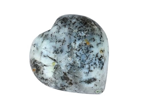 Image of Crystal Heaven Certified Dendrite Opal Heart Palm Pebbles Stones For Anxiety Stress Relief Massage - Aaa Grade Original Healing Gemstone Agate Heart Palm Stone For Yoga Meditation Spiritual