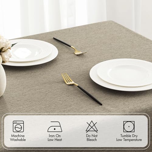 MIULEE Khaki Rectangle Linen Polyester Tablecloth with Decorative Cutouts Waterproof Stain Resistant & Shrink-Proof Table Cloth 52x70 inch Farmhouse Style for Dining Wedding Party and Outdoor Picnics by MIULEE - Used condition - Image 3