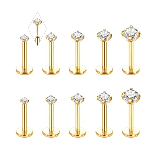 Image of Oveta Threadless Nose Stud Stainless Steel 20G 18G 16G Threadless Flat Back Tragus Earrings Labret Medusa Monroe Ashely Lip Piercing Jewerly Gold
