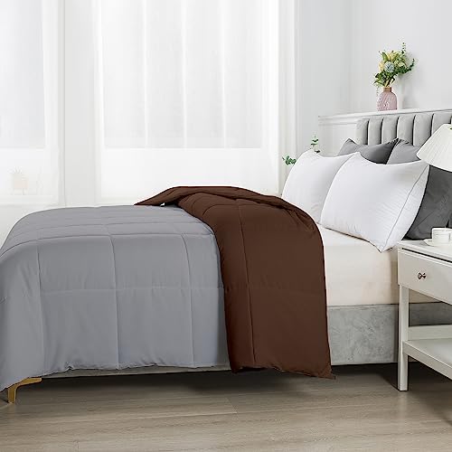 Image of Razzai All-Season Comforter 220 GSM | Super Soft Fluffy & Lightweight Comforter (90 inch x 90 inch Inches /228cm x 228cm) - Queen Size |Silver /Chocolate Brown