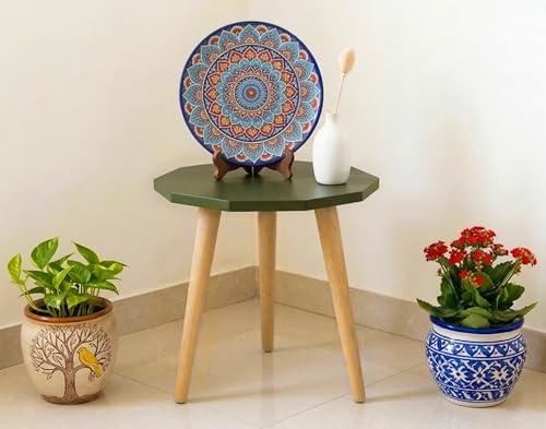 Image of UHUD CRAFTS Multipurpose Wooden Foldable Side Table /End Table /Plant Stand /Stool for Living Room & Bedroom | Kids Play Furniture Table - Olive Green