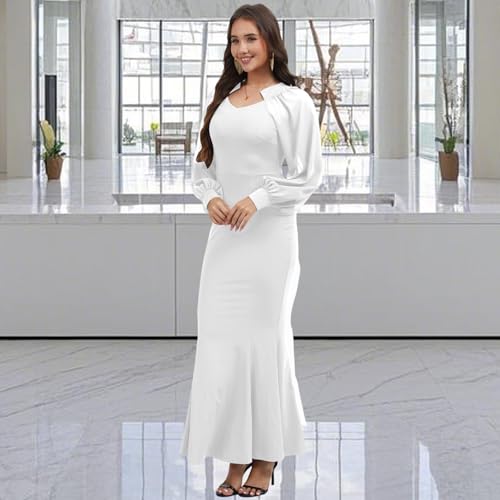 Image of Women's Elegant Formal Mermaid Maxi Dress Off Shoulder Long Sleeve Wedding Split Evening Gown Prom Cocktail Party Dresses