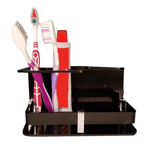 Image of Wall Acrylic Toothpaste Holder,Wall Mounted self Adhesive Acrylic Toothbrush Holder,Toothpaste for Bathroom Stand,Toothpaste Holder,Stand,Tumbler (Black)