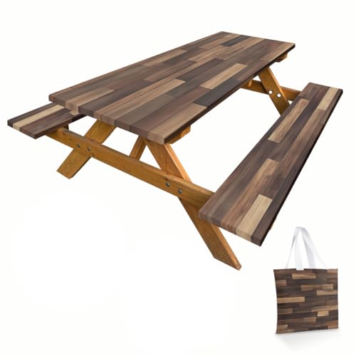 Mantel de mesa de picnic de madera con fundas