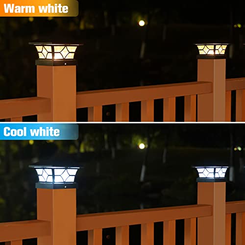 Volisun Solar Post Cap Lights,4Pack Outdoor Fence Post Cap Lights,Vinyl Fence Post Solar Lights White/Black Solar Powered Deck Post Lights For Dock Waterproof 2 Color Modes,4X4/6X6 Wooden/Vinyl Posts #TOP1