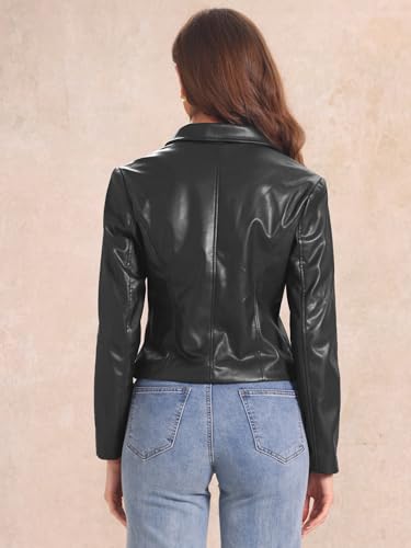 Allegra K Faux Leather Jacket for Women's Motorcycle Moto Biker Coat Casual Cropped PU Leather Jackets4