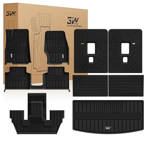 3W Floor Mats & Cargo Liner & Seatback Mats Fit with Jeep Grand Cherokee L 2021-2025 2026 (6-Seats w/o 2nd Row Center Armrest Only) All-Weather Full Set TPE Car Mats Black