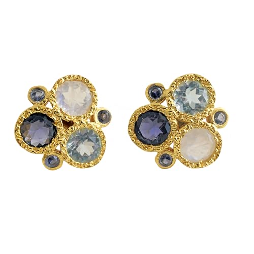 Boucles d’oreilles puces pierre de lune iolite topaze argent 925
