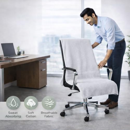 Image of Office Chair Towel | 500 GSM Towel with Tie Knot | Luxury Car Seat Towel Cover's | 100% Cotton Towel for Large Size | 70x140 CM | Pack of 2 - Light Grey