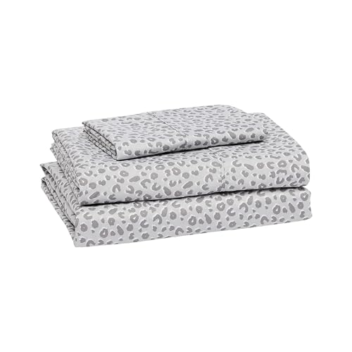 Image of Amazon Basics Lightweight Super Soft Easy Care Wrinkle Free Microfiber 3 Piece Bed Sheet Set with 14-Inch Deep Pockets, Machine Washable, Twin, Gray Cheetah, Printed, Kids, Men & Women Bedding