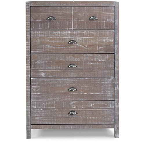 Camaflexi Hampton Five Drawer Chest/Constructed of Solid Wood/Granite Grey Finish - Thumbnail 5