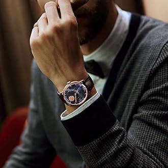 AGELOCER Automatic Watches for Men, Original 3D Moon Phase Mechanical Watch, Starry Sky Dial, Leather Strap Daily Wear Business