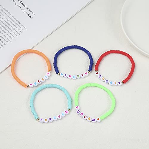 Cooluckday Colorful Surfer Bracelets For Women Girls Clay Bracelet Stackable Rainbow Friendship Bracelet Beaded Stretch Bracelets Layering Friendship Bracelet Boho Summer Beach Jewelry 24Pcs #TOP2
