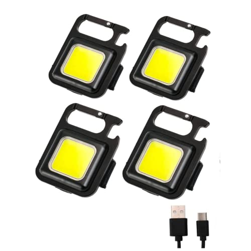 DOINBE 4 Stück kleines tragbares Schlüsselring-LED-Arbeitslicht, 500 Lumen COB-Arbeitslicht, wiederaufladbare Schlüsselanhänger-Mini-Taschenlampe für Outdoor-Camping, Angeln usw Cover