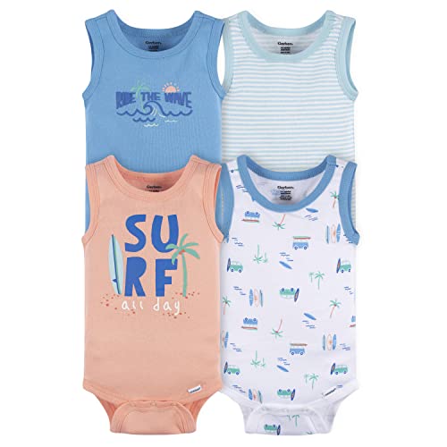 Gerber Baby Boys Multi-Pack Sleeveless Onesies Bodysuit, Surf, 0-3 Months